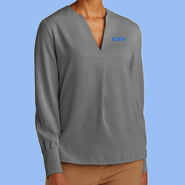 NOVAIR - Women's Open Neck Satin Blouse Thumbnail